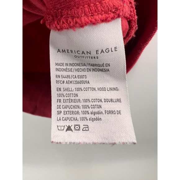 American Eagle Outfitters Red Hoodie Pullover Eagle Logo Long Sleeve Size L - Picture 6 of 7